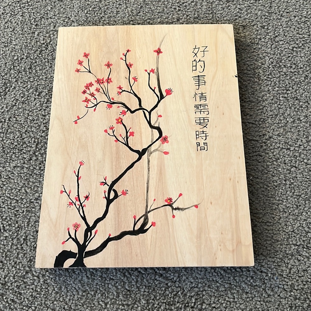 handmade japenese cherry blossom painting on wooden canvas